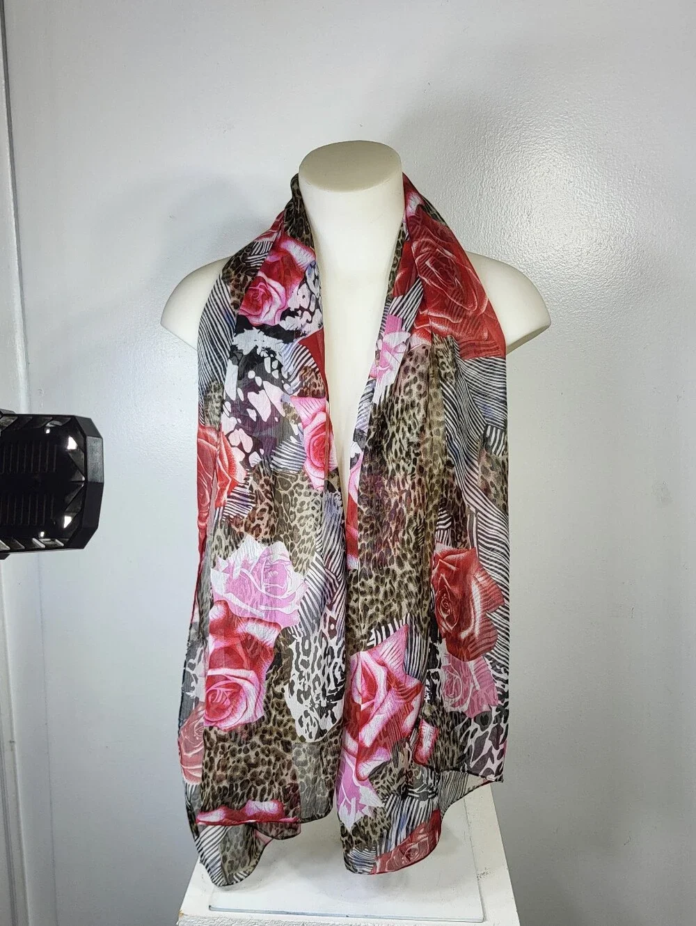 Sheer Floral & Leopard Lightweight Women's Scarf - Pink 22